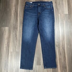 Gap Girlfriend Mid Rise Jeans Dark Wash Blue Denim Size 30 10 Tall